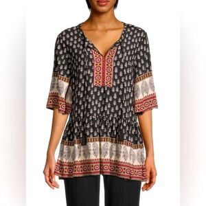 BEACHLUNCHLOUNGE Leah Print Top Bohemian Flowy Bell Sleeve Paisley‎ Size Medium